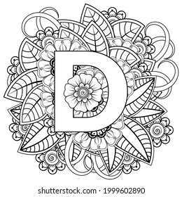 Mehndi flower for henna, mehndi, tattoo, decoration. decorative ornament in ethnic oriental style. doodle ornament. coloring book page.