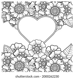 Mehndi flower for henna, mehndi, tattoo, decoration. decorative ornament in ethnic oriental style. doodle ornament. coloring book page.