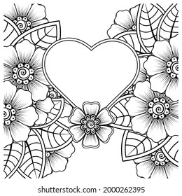 Mehndi flower for henna, mehndi, tattoo, decoration. decorative ornament in ethnic oriental style. doodle ornament. coloring book page.
