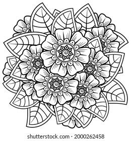 Mehndi flower for henna, mehndi, tattoo, decoration. decorative ornament in ethnic oriental style. doodle ornament. coloring book page.