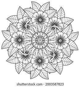 Mehndi flower for henna, mehndi, tattoo, decoration. decorative ornament in ethnic oriental style. doodle ornament. coloring book page.