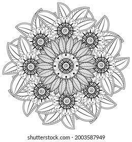 Mehndi flower for henna, mehndi, tattoo, decoration. decorative ornament in ethnic oriental style. doodle ornament. coloring book page.