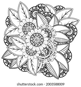Mehndi flower for henna, mehndi, tattoo, decoration. decorative ornament in ethnic oriental style. doodle ornament. coloring book page.