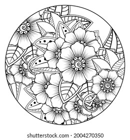 Mehndi flower for henna, mehndi, tattoo, decoration. decorative ornament in ethnic oriental style. doodle ornament. coloring book page.