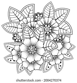 Mehndi flower for henna, mehndi, tattoo, decoration. decorative ornament in ethnic oriental style. doodle ornament. coloring book page.