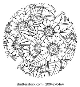 Mehndi flower for henna, mehndi, tattoo, decoration. decorative ornament in ethnic oriental style. doodle ornament. coloring book page.