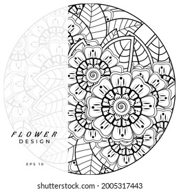 Mehndi flower for henna, mehndi, tattoo, decoration. decorative ornament in ethnic oriental style. doodle ornament. coloring book page.