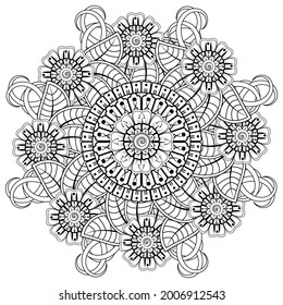 Mehndi flower for henna, mehndi, tattoo, decoration. decorative ornament in ethnic oriental style. doodle ornament. coloring book page.