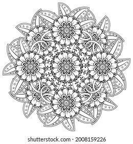 Mehndi flower for henna, mehndi, tattoo, decoration. decorative ornament in ethnic oriental style. doodle ornament. coloring book page.