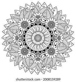Mehndi flower for henna, mehndi, tattoo, decoration. decorative ornament in ethnic oriental style. doodle ornament. coloring book page.