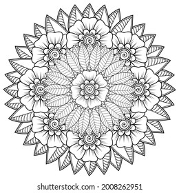 Mehndi flower for henna, mehndi, tattoo, decoration. decorative ornament in ethnic oriental style. doodle ornament. coloring book page.
