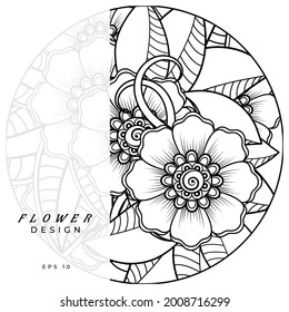 Mehndi flower for henna, mehndi, tattoo, decoration. decorative ornament in ethnic oriental style. doodle ornament. coloring book page.