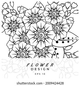 Mehndi flower for henna, mehndi, tattoo, decoration. decorative ornament in ethnic oriental style. doodle ornament. coloring book page.