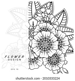 Mehndi flower for henna, mehndi, tattoo, decoration. decorative ornament in ethnic oriental style. doodle ornament. coloring book page.