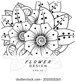 Mehndi flower for henna, mehndi, tattoo, decoration. decorative ornament in ethnic oriental style. doodle ornament. coloring book page.