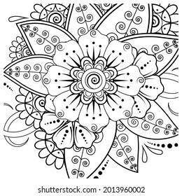 Mehndi flower for henna, mehndi, tattoo, decoration. decorative ornament in ethnic oriental style. doodle ornament. coloring book page.