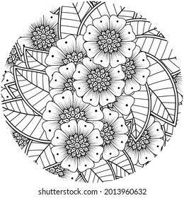 Mehndi flower for henna, mehndi, tattoo, decoration. decorative ornament in ethnic oriental style. doodle ornament. coloring book page.