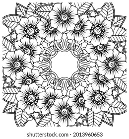 Mehndi flower for henna, mehndi, tattoo, decoration. decorative ornament in ethnic oriental style. doodle ornament. coloring book page.