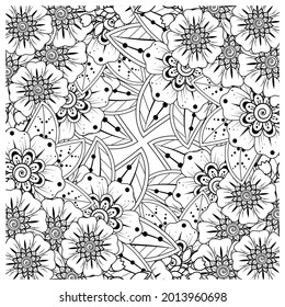 Mehndi flower for henna, mehndi, tattoo, decoration. decorative ornament in ethnic oriental style. doodle ornament. coloring book page.