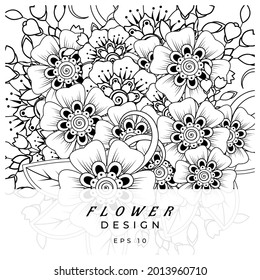 Mehndi flower for henna, mehndi, tattoo, decoration. decorative ornament in ethnic oriental style. doodle ornament. coloring book page.