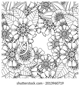 Mehndi flower for henna, mehndi, tattoo, decoration. decorative ornament in ethnic oriental style. doodle ornament. coloring book page.