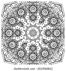 Mehndi flower for henna, mehndi, tattoo, decoration. decorative ornament in ethnic oriental style. doodle ornament. coloring book page.
