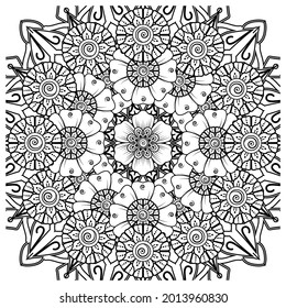 Mehndi flower for henna, mehndi, tattoo, decoration. decorative ornament in ethnic oriental style. doodle ornament. coloring book page.