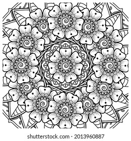 Mehndi flower for henna, mehndi, tattoo, decoration. decorative ornament in ethnic oriental style. doodle ornament. coloring book page.