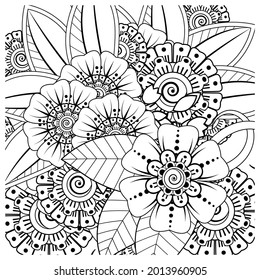 Mehndi flower for henna, mehndi, tattoo, decoration. decorative ornament in ethnic oriental style. doodle ornament. coloring book page.