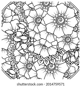 Mehndi flower for henna, mehndi, tattoo, decoration. decorative ornament in ethnic oriental style. doodle ornament. coloring book page.