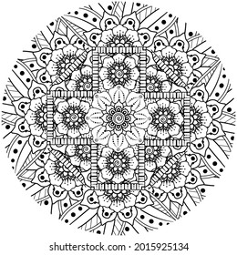 Mehndi flower for henna, mehndi, tattoo, decoration. decorative ornament in ethnic oriental style. doodle ornament. coloring book page.