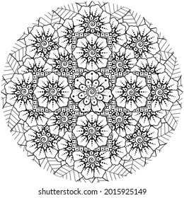 Mehndi flower for henna, mehndi, tattoo, decoration. decorative ornament in ethnic oriental style. doodle ornament. coloring book page.