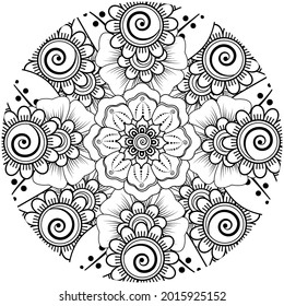 Mehndi flower for henna, mehndi, tattoo, decoration. decorative ornament in ethnic oriental style. doodle ornament. coloring book page.