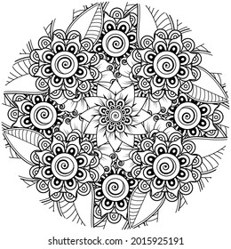 Mehndi flower for henna, mehndi, tattoo, decoration. decorative ornament in ethnic oriental style. doodle ornament. coloring book page.