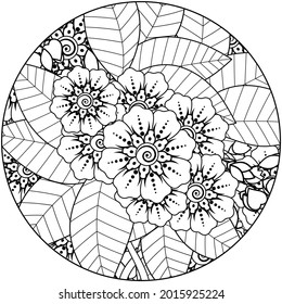 Mehndi flower for henna, mehndi, tattoo, decoration. decorative ornament in ethnic oriental style. doodle ornament. coloring book page.