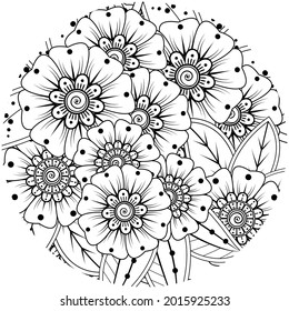 Mehndi flower for henna, mehndi, tattoo, decoration. decorative ornament in ethnic oriental style. doodle ornament. coloring book page.