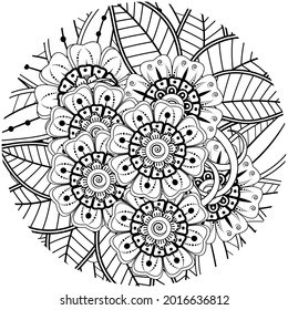 Mehndi flower for henna, mehndi, tattoo, decoration. decorative ornament in ethnic oriental style. doodle ornament. coloring book page.