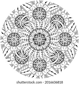 Mehndi flower for henna, mehndi, tattoo, decoration. decorative ornament in ethnic oriental style. doodle ornament. coloring book page.
