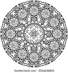 Mehndi flower for henna, mehndi, tattoo, decoration. decorative ornament in ethnic oriental style. doodle ornament. coloring book page.