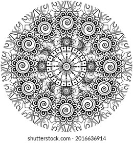 Mehndi flower for henna, mehndi, tattoo, decoration. decorative ornament in ethnic oriental style. doodle ornament. coloring book page.