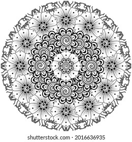 Mehndi flower for henna, mehndi, tattoo, decoration. decorative ornament in ethnic oriental style. doodle ornament. coloring book page.