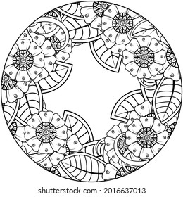 Mehndi flower for henna, mehndi, tattoo, decoration. decorative ornament in ethnic oriental style. doodle ornament. coloring book page.