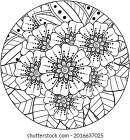 Mehndi flower for henna, mehndi, tattoo, decoration. decorative ornament in ethnic oriental style. doodle ornament. coloring book page.
