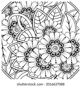 Mehndi flower for henna, mehndi, tattoo, decoration. decorative ornament in ethnic oriental style. doodle ornament. coloring book page.