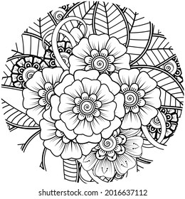 Mehndi flower for henna, mehndi, tattoo, decoration. decorative ornament in ethnic oriental style. doodle ornament. coloring book page.