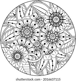 Mehndi flower for henna, mehndi, tattoo, decoration. decorative ornament in ethnic oriental style. doodle ornament. coloring book page.
