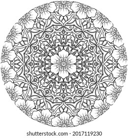 Mehndi flower for henna, mehndi, tattoo, decoration. decorative ornament in ethnic oriental style. doodle ornament. coloring book page.