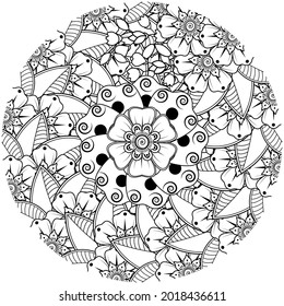 Mehndi flower for henna, mehndi, tattoo, decoration. decorative ornament in ethnic oriental style. doodle ornament. coloring book page.