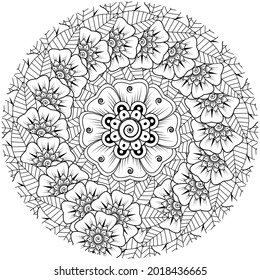 Mehndi flower for henna, mehndi, tattoo, decoration. decorative ornament in ethnic oriental style. doodle ornament. coloring book page.