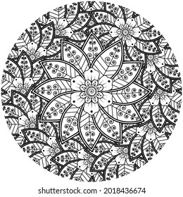 Mehndi flower for henna, mehndi, tattoo, decoration. decorative ornament in ethnic oriental style. doodle ornament. coloring book page.